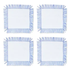 Chefanie Blue & White Fringe Cocktail Napkins (4)| Cocktail Napkins