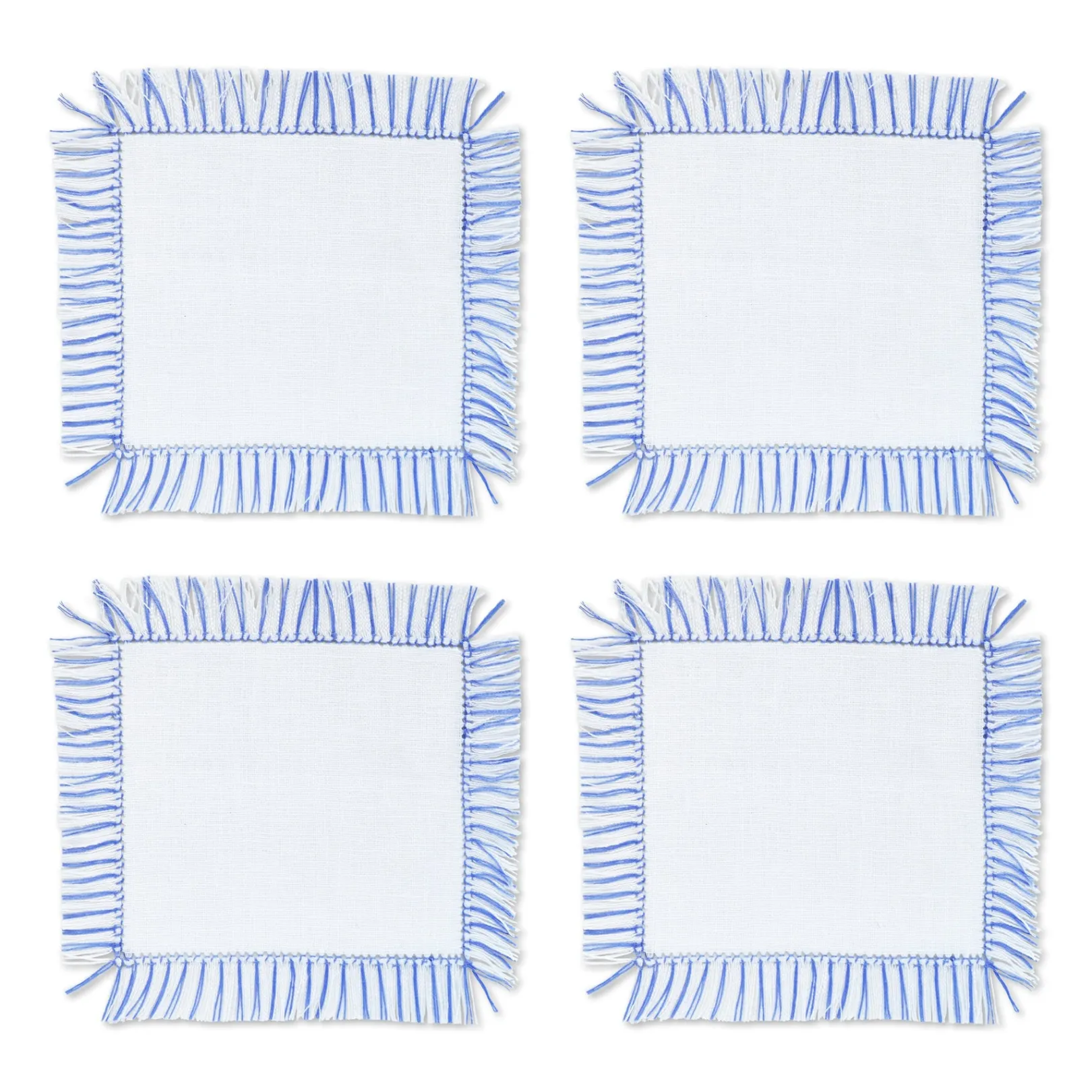Chefanie Blue & White Fringe Cocktail Napkins (4)| Cocktail Napkins